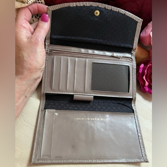 taupe kidskin Vintage leather wallet clutch, Princess Gardner taupe/grey. - Picture 6 of 13